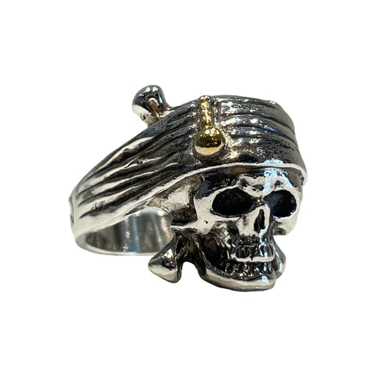 Ring Skull Captain Jack Sparrow With Gold plated pendant