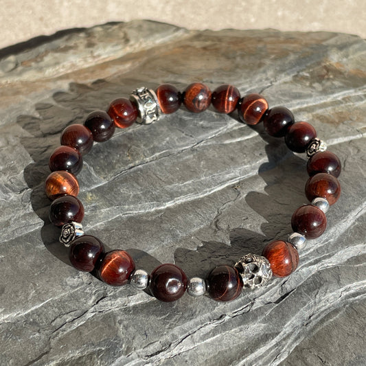 Bracelet JR SKULL Beads RED TIGER EYE