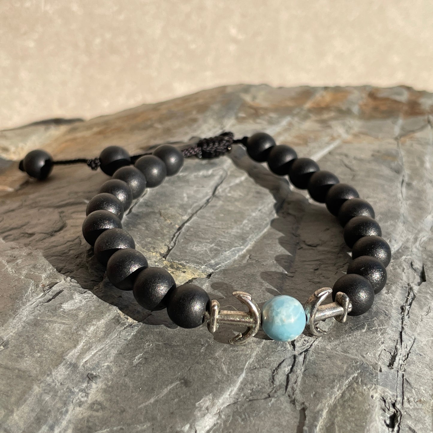 Larimar Anchor Bracelet Beads Cords