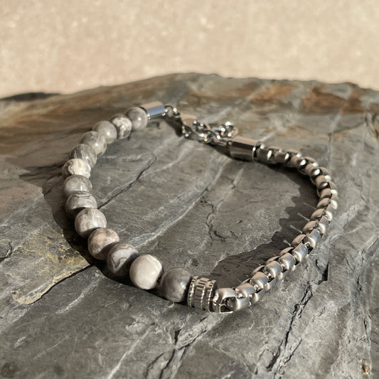 Matte Grey Jasper Bracelet Beads Chains